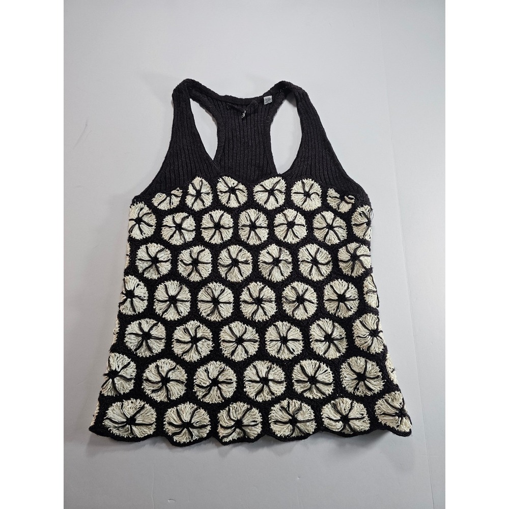Knit and Knotted Tank Top Womens XS Black Floral Crochet Boho